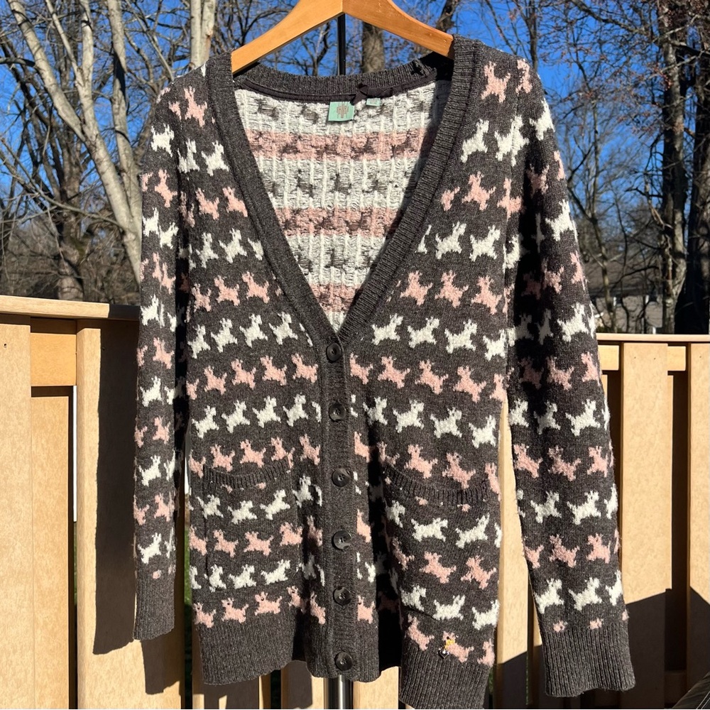 HWR Anthropologie Women’s Scottie Dog Trot Wool Blend Cardigan w/ Pockets Size M